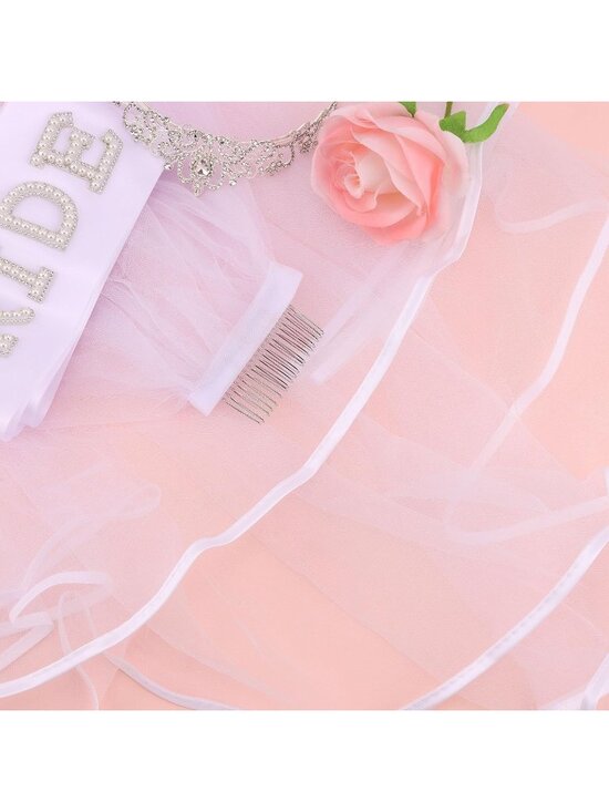 Women\'s White Satin Bride To Be Sash Crown Elegant Gorgeous Pearl Scarves main image 5